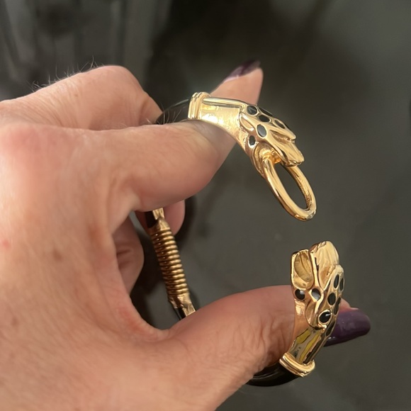 Ultra Rare DONALD STANNARD Gold/Black Enameled Leopard Bracelet Vintage - Picture 5 of 12